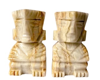 Vintage Onyx Aztec Bookends, Tiki, Mayan Bookends