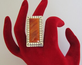 Native American Navajo Sterling Silver Spiny Oyster Ring Size 9 Signed Ray Jack