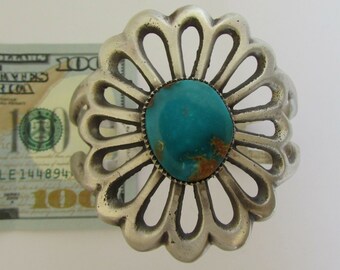Native American Navajo Sterling Turquoise Sandcast Bracelet