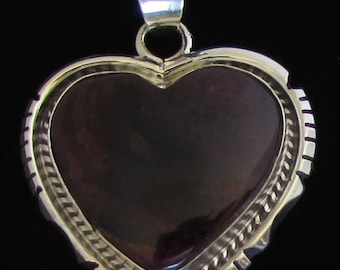 Native American Navajo Sterling Purple Spiny Oyster Heart Pendant By Elouise Kee
