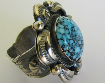 Native Navajo Kingman Spiderweb Turquoise Ring Size 9