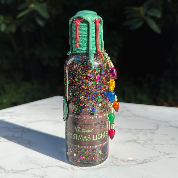 Bottled Christmas Lights | Decorative Potion Bottle | Holiday Decor | Winter & Yule