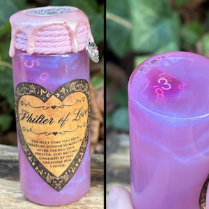 Philter of Love DICE Potion | Color Changing Potion Bottle | TTRPG potion bottle | Fantasy potion decor | Dice Potion | Role Playing Game