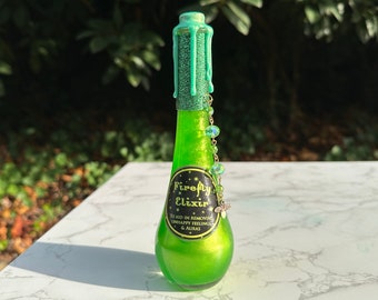 Firefly Elixir | Color Changing Decorative Potion Bottle | Fantasy Prop | Bookshelf Summer Decor