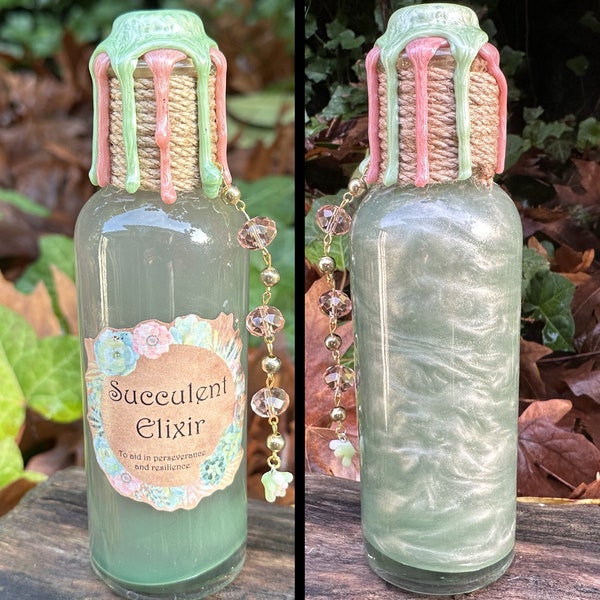 Succulent Elixir | Color Changing Potion | Magical Apothecary Potion Bottle | Witch and Wizard Potion | Bookshelf Decor | Cottagecore