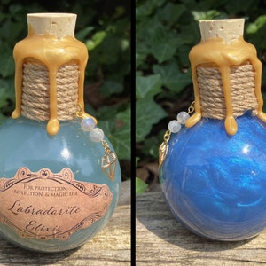 Labradorite Elixir | Color Changing Potion | Witch and Wizard Potion | Witchcraft Decor | Altar Decor | Magical Apothecary Potion Jar