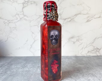 Demon Essence | Magical Apothecary Potion Bottle | Witch and Wizard Potion | Color Changing Potion | Halloween Potion Decor