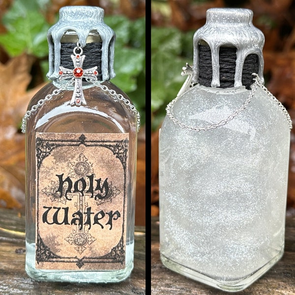 Holy Water | Magical Apothecary Potion Bottle | Witch and Wizard Potion | Halloween Potion Decor | Bookshelf Decor | Horror Decor | Samhain