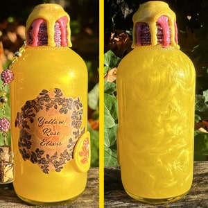 Yellow Rose Elixir | Color Changing Potion | Magical Apothecary Potion Bottle | Witch and Wizard Potion | Bookshelf Decor | Cottagecore