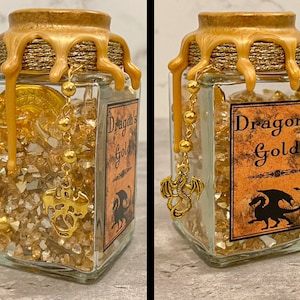 Dragon&#39;s Gold | Decorative Potion Bottle | Fantasy Prop | Medieval Renaissance Festival | Bookshelf Decor