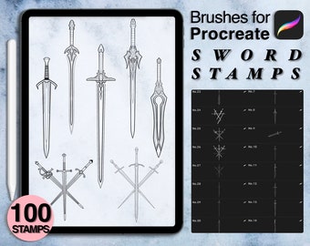 100 procreate sword stamps | procreate brushes | tattoo style | Save your time and explore now