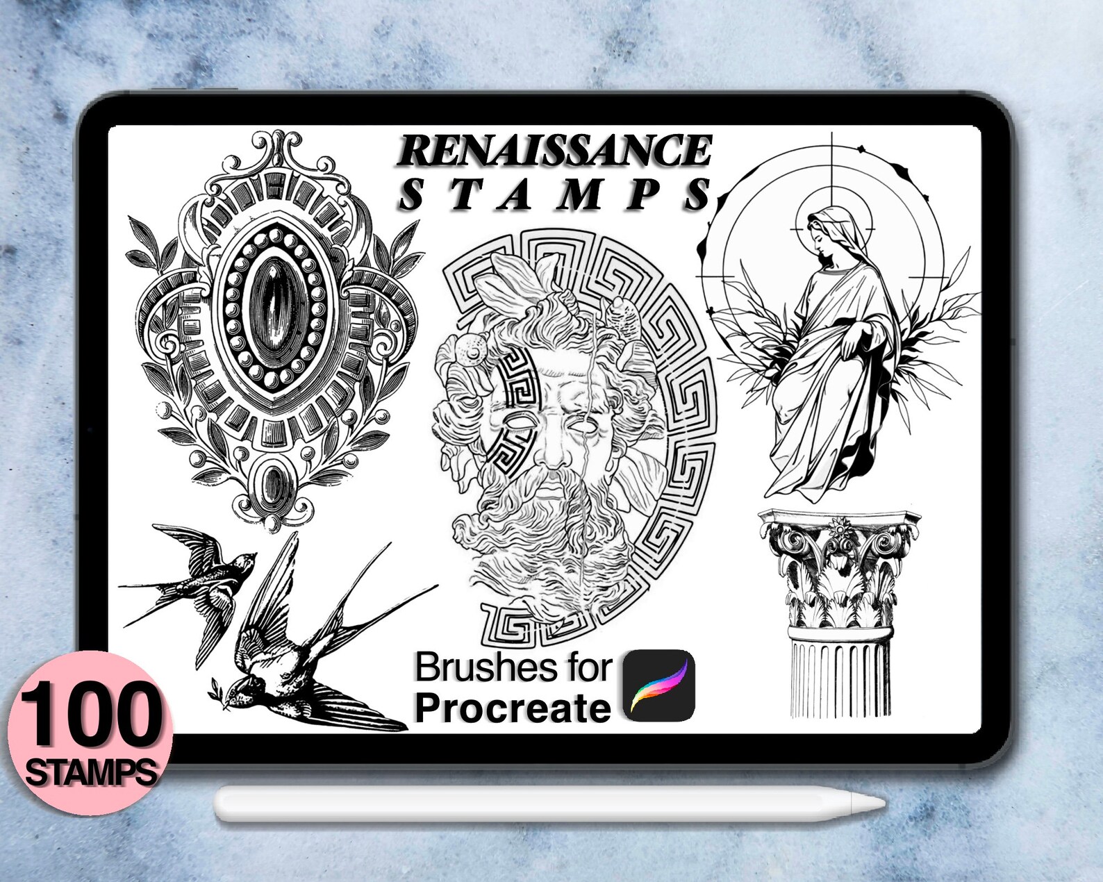 100 Procreate Renaissance Stamps | Procreate Brushes | Tattoo Style ...