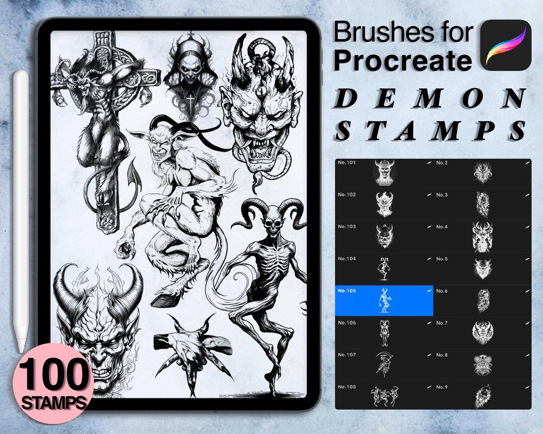 100 Procreate Demon Stamps | Procreate Brushes | Tattoo Style | Save ...