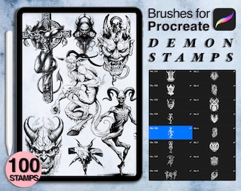 100 procreate demon stamps | procreate brushes | tattoo style | Save your time and explore now