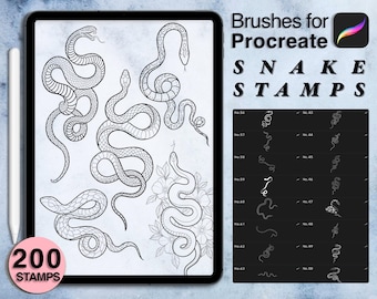 200 procreate snake stamps | procreate brushes | tattoo style | Save your time and explore now