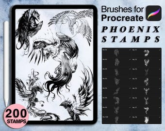 200 procreate phoenix stamps | procreate brushes | tattoo style | Save your time and explore now
