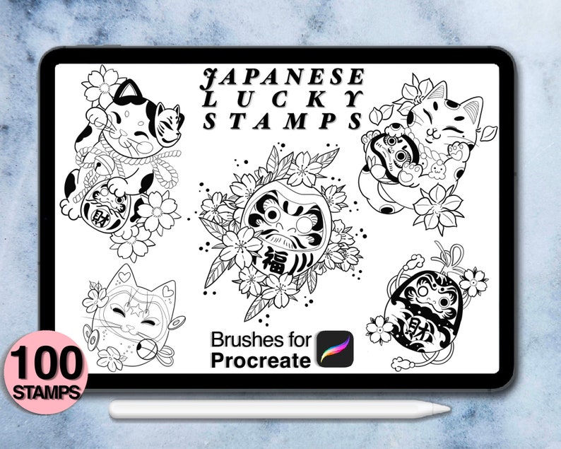 100 Procreate Japanese Lucky Stamps | Procreate Brushes | Save Your ...