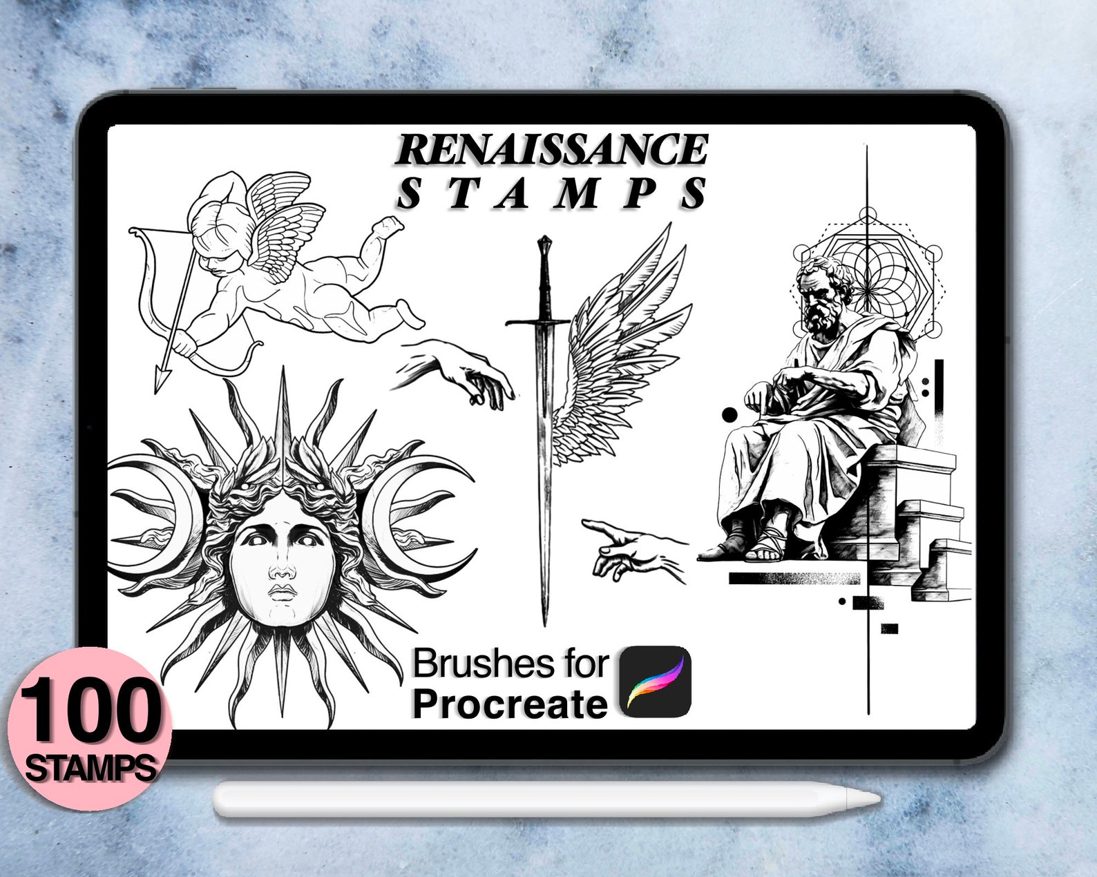 100 Procreate Renaissance Stamps | Procreate Brushes | Tattoo Style ...