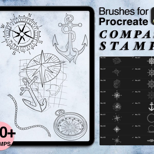 120 procreate compass stamps | procreate brushes | sailor tattoo style | Save your time and explore now