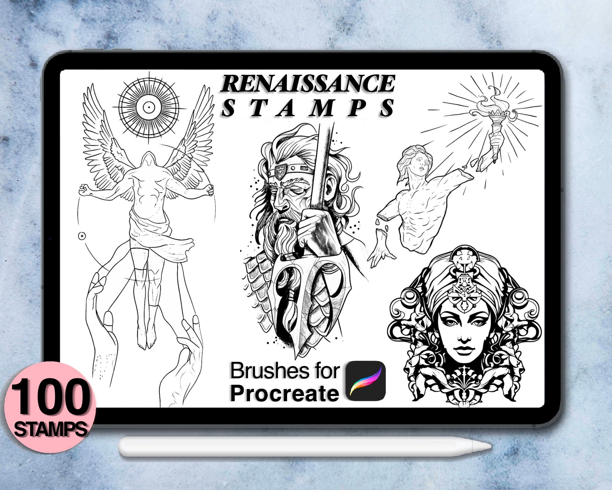 100 Procreate Renaissance Stamps | Procreate Brushes | Tattoo Style ...