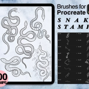 100 procreate snake stamps | procreate brushes | tattoo style | Save your time and explore now