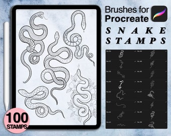 100 procreate snake stamps | procreate brushes | tattoo style | Save your time and explore now