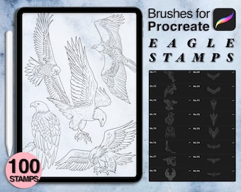 100 procreate eagle stamps | procreate brushes | tattoo style | Save your time and explore now