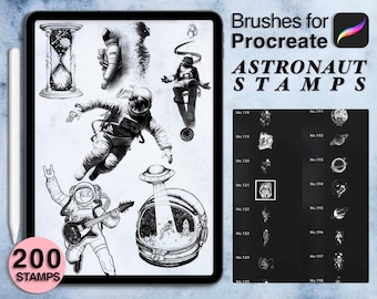 200 procreate astronaut stamps | procreate brushes | tattoo style | Save your time and explore now