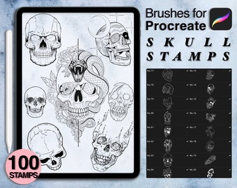 100 Procreate Skull Stamps: Blackwork Tattoo Brushes (Digital Download)