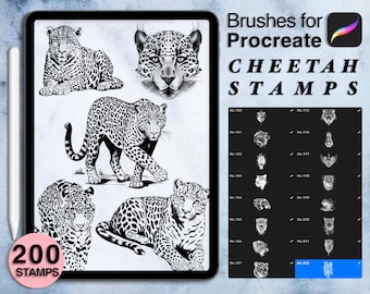 200 procreate cheetah stamps | procreate brushes | tattoo style | Save your time and explore now
