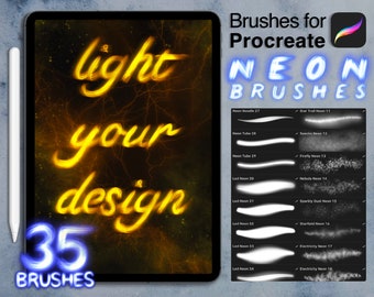 35 neon procreate brush set | light brushes with many glow effects | Save your time and explore now