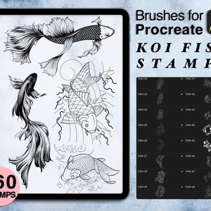 160 procreate koi fish stamps | procreate brushes | tattoo style | Save your time and explore now