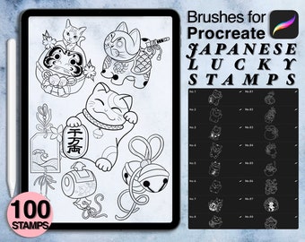 100 procreate Japanese lucky stamps | procreate brushes | Save your time and explore now