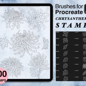100 Chrysanthemum Procreate Stamps: Floral Tattoo Brushes (Digital Download)