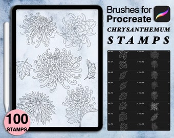 100 Chrysanthemum Procreate Stamps: Floral Tattoo Brushes (Digital Download)