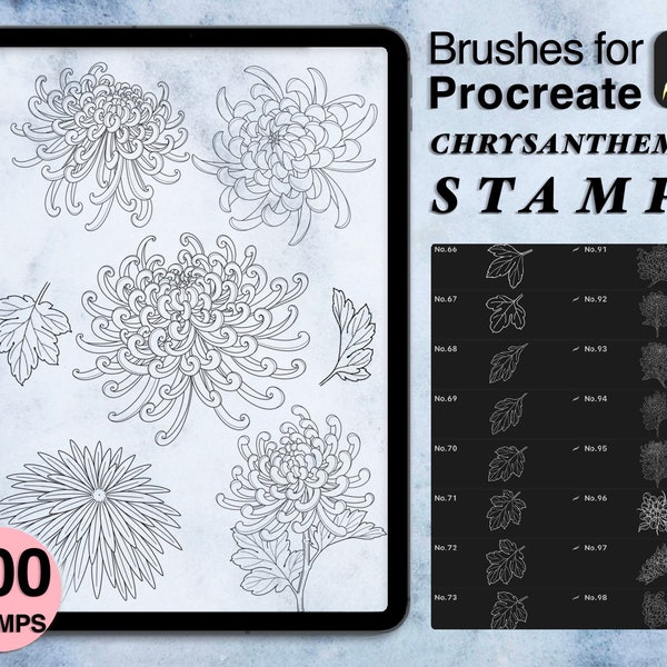 100 zeugen Chrysanthemen Stempel | zeugen Pinsel | Blumen Tattoo Stil | Sparen Sie Ihre Zeit und erkunden Sie jetzt