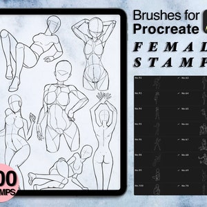 100 procreate female shape stamps | procreate brushes | tattoo style | Save your time and explore now