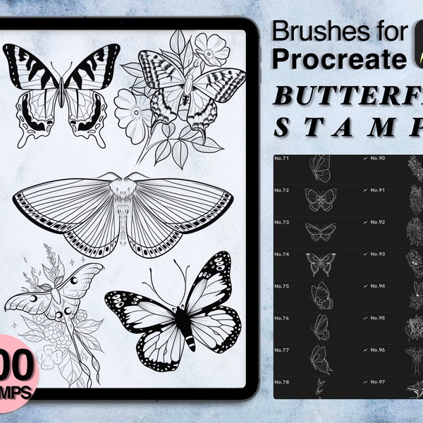 100 procreate butterfly stamps | procreate brushes | tattoo style | Save your time and explore now