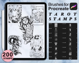 200 procreate tarot stamps | procreate brushes | tattoo style | Save your time and explore now