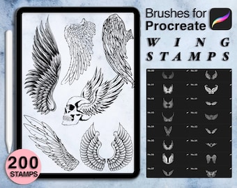 200 procreate wing stamps | procreate brushes | tattoo style | Save your time and explore now