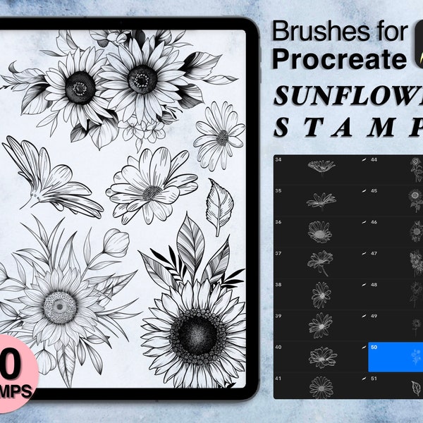 50 zeugen Sonnenblumen Stempel | zeugen Pinsel | Tattoo-Stil | Sparen Sie Ihre Zeit und erkunden Sie jetzt