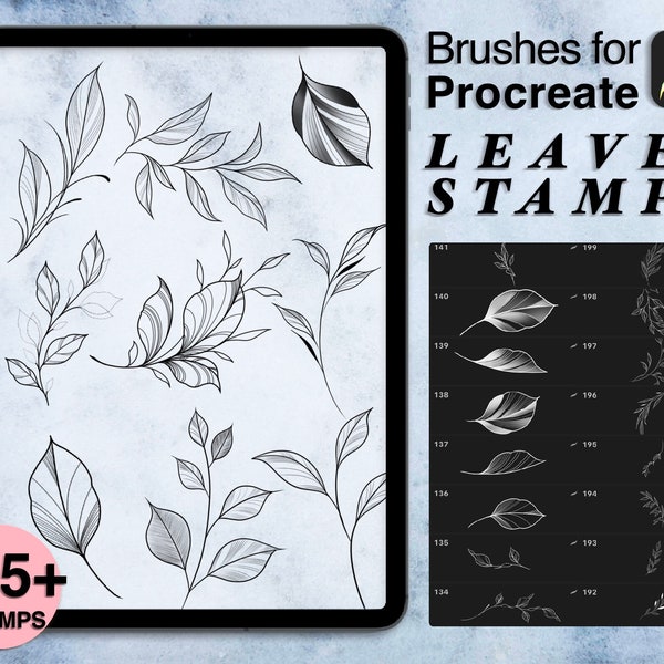 235 feuilles procréer timbres | feuilles procréer brosses | pinceau floral numérique | timbres botaniques | procréer application et ipad pro