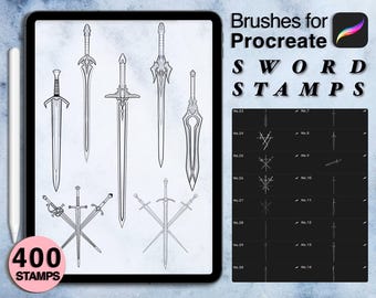 400 procreate sword stamps | procreate brushes | tattoo style | Save your time and explore now