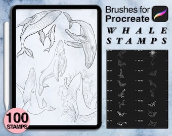 100 procreate Whale stamps | procreate brushes | Save your time and explore now