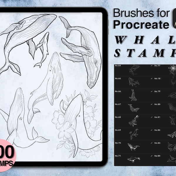 100 procreate Whale stamps | procreate brushes | Save your time and explore now