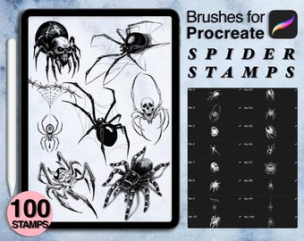 100 Spider Procreate Stamps: Tattoo Art Brushes (Digital Download)