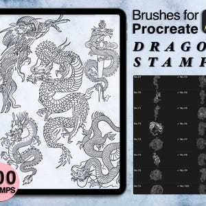 200 procreate dragon stamps | procreate brushes | tattoo style | Save your time and explore now