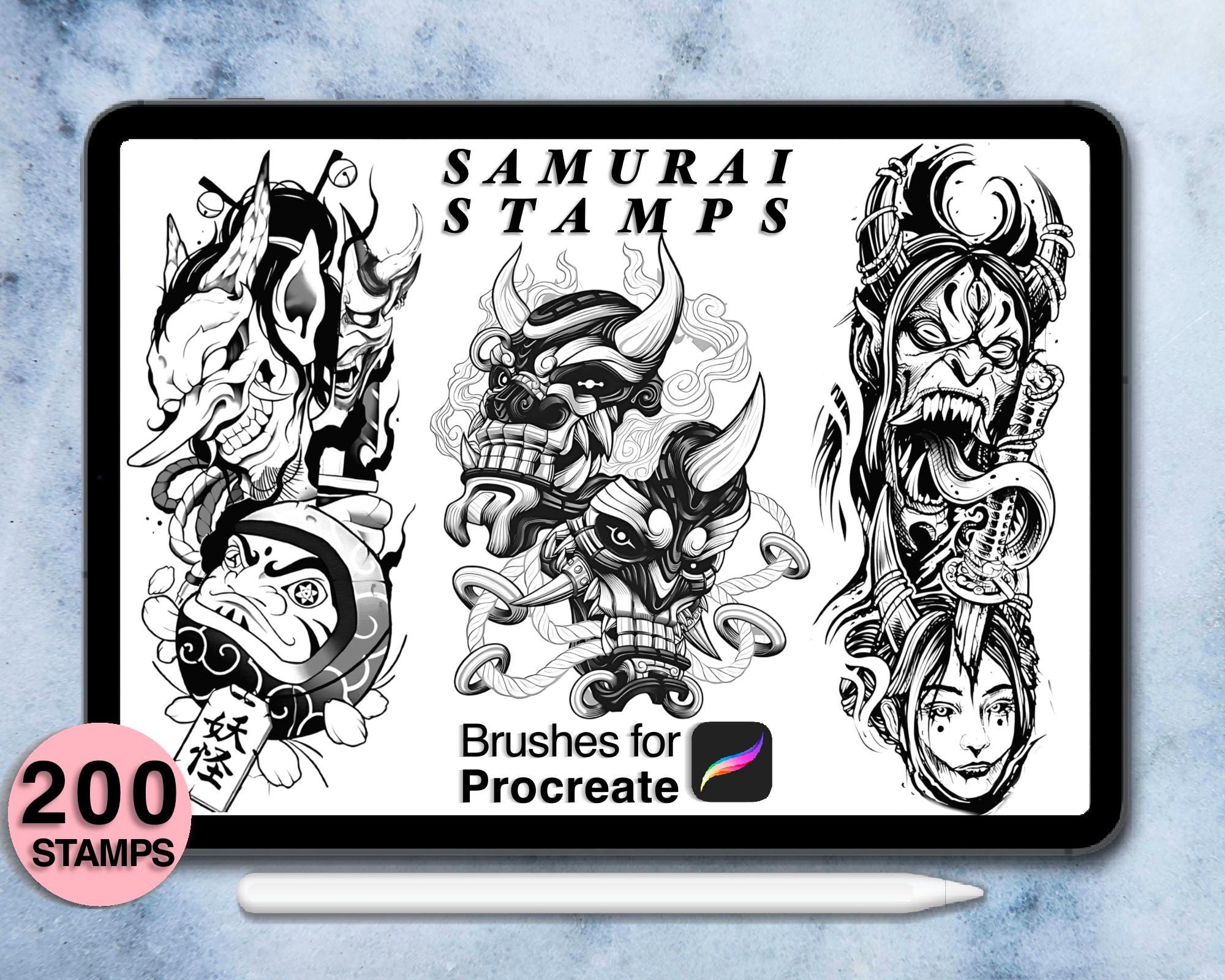 200 Procreate Samurai Stamps | Procreate Brushes | Tattoo Style | Save ...