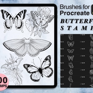 200 procreate butterfly stamps | procreate brushes | tattoo style | Save your time and explore now
