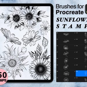 150 sellos de girasol para Procreate / pinceles para Procreate / estilo tatuaje / Ahorra tiempo y explora ahora